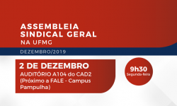 SINDIFES convoca todos os TAE para Assembleia Sindical Geral na próxima segunda, 2 de Dezembro 2 SINDIFES convoca todos os TAE para Assembleia Sindical Geral na próxima segunda, 2 de Dezembro 2