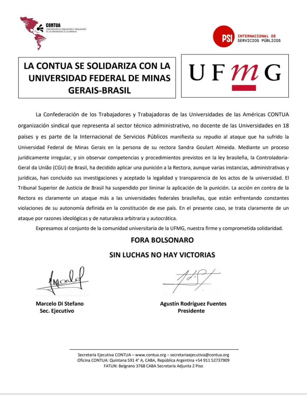 CONTUA se solidariza com a UFMG e repudia ataque do governo 2