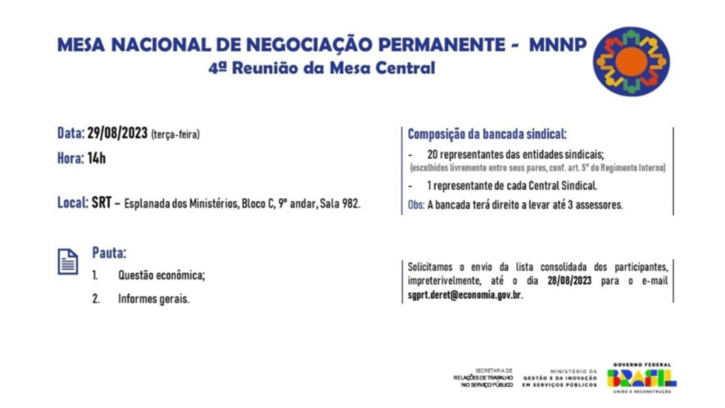 Governo convoca reunião com entidades sindicais para discutir pauta econômica 1