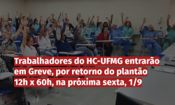 Trabalhadores do HC-UFMG entrarão em Greve, por retorno do plantão 12h x 60h, na próxima sexta, 1/9 2